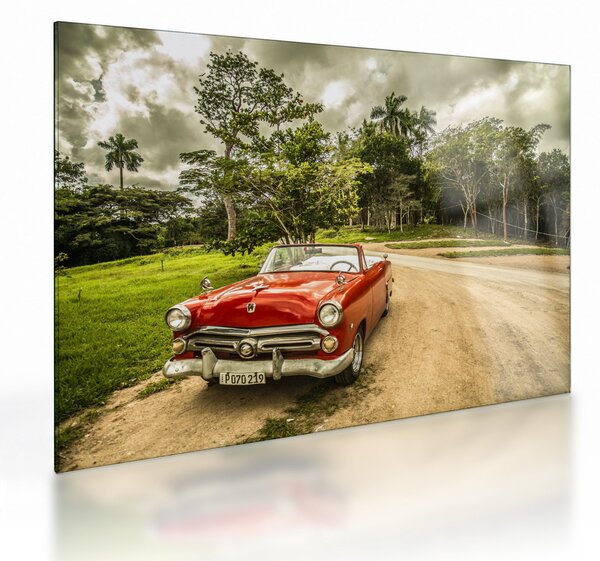 Skleněný obraz - auto veterán v přírodě (70x50 cm)
