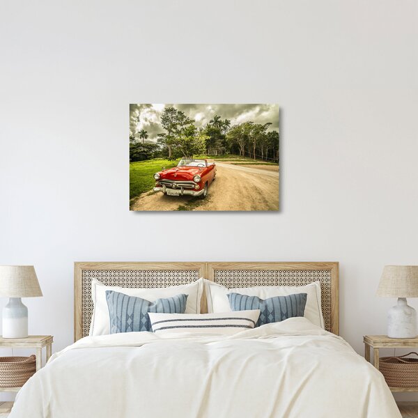 Skleněný obraz - auto veterán v přírodě (70x50 cm)