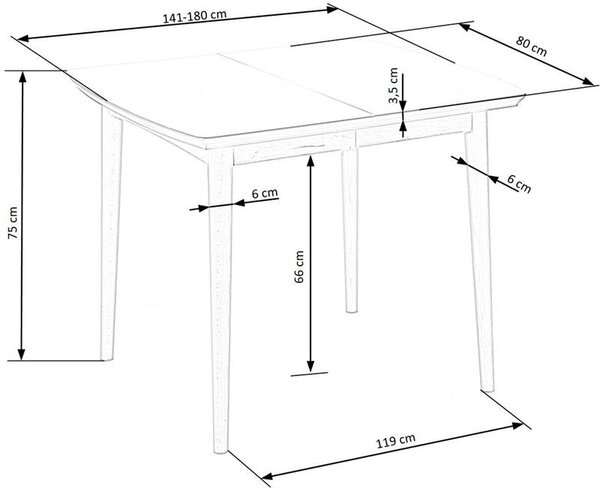 Halmar Rozkládací jídelní stůl BARRET 90(190)x80 bílý mat/dub lefkas