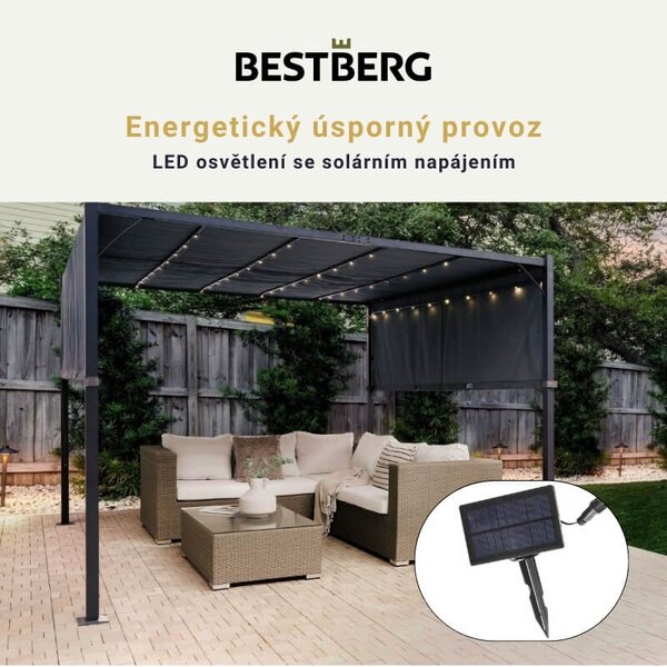 Zahradní pergola s LED solárním osvětlením BestBerg BBGG-50 / 300 x 300 x 215 cm / šedá