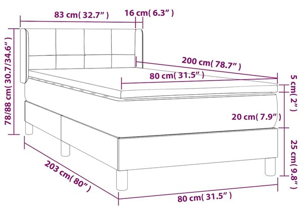 Box spring postel s matrací tmavě šedá 80 x 200 cm samet 3130926