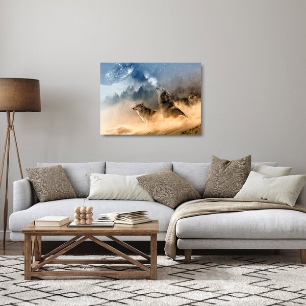 Skleněný obraz - vlci vyjící na měsíc (70x50 cm)