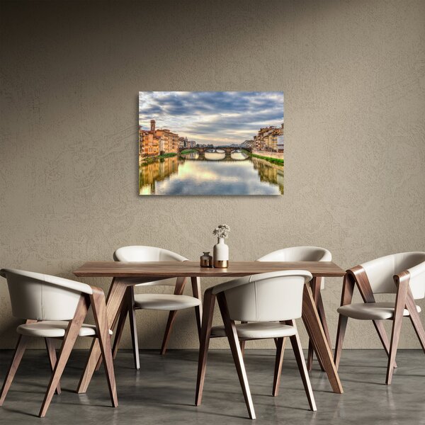 Skleněný obraz města s řekou (70x50 cm)
