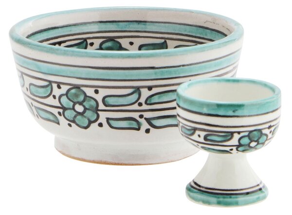 Kameninová miska Hand Painted Off White/Green