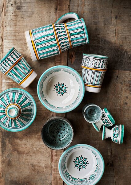 Kameninová miska Hand Painted Off White/Green