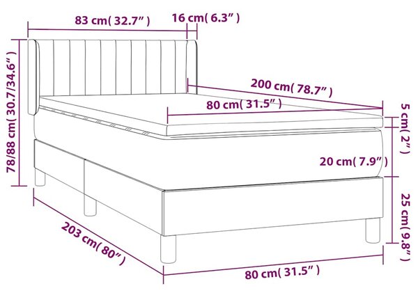 Box spring postel s matrací černá 80 x 200 cm samet 3131047