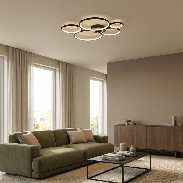 Trio Lighting LED stropní světlo Rondo, černá matná, stmívatelný, Černá, Obývací pokoj / jídelna, kov, Moderní