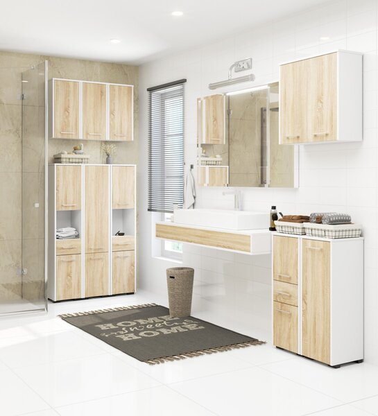 Ak furniture Závěsná koupelnová skříňka Fin 60 cm bílá/sonoma