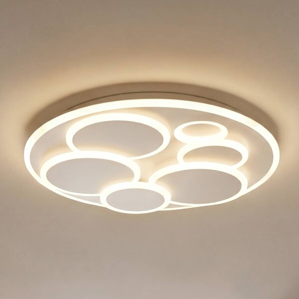 FISCHER & HONSEL LED stropní svítidlo Dots, bílé, Ø 50 cm, kov/akryl,, stmívatelný, Bílá / opál, Obývací pokoj / jídelna, kov, Moderní