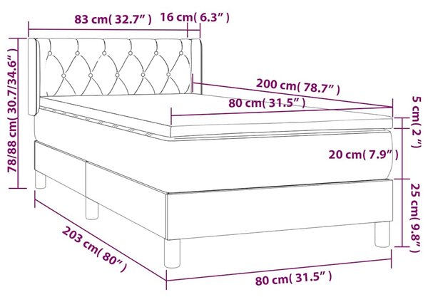 Box spring postel s matrací světle šedá 80 x 200 cm samet 3131105
