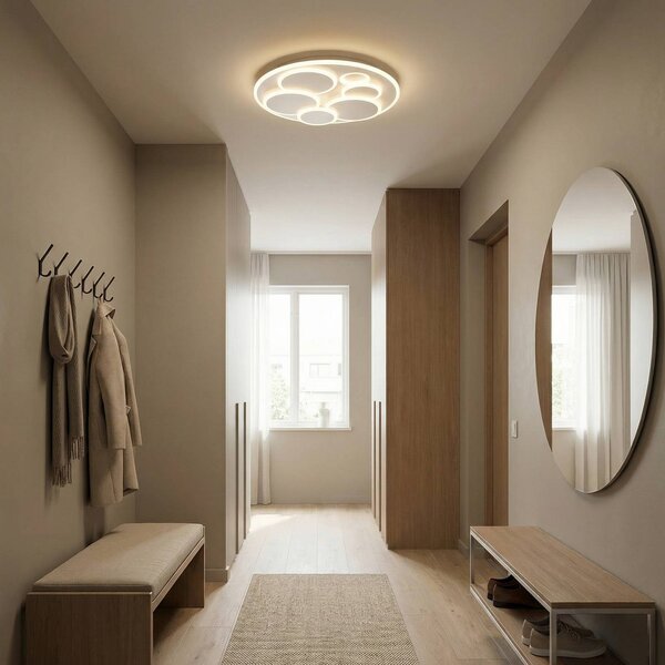 FISCHER & HONSEL LED stropní svítidlo Dots, bílé, Ø 50 cm, kov/akryl,, stmívatelný, Bílá / opál, Obývací pokoj / jídelna, kov, Moderní