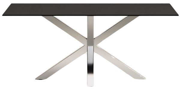 Matně černý skleněný jídelní stůl Kave Home Argo 180 x 100 cm s nerezovou podnoží
