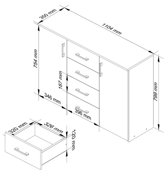 Ak furniture Komoda Torvi K 110,4 cm dub sonoma