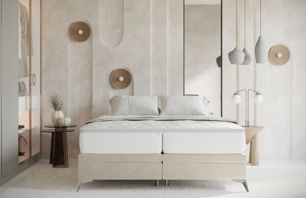 Maison de Rêve Světle béžová sametová dvoulůžková postel FIR 140 x 200 cm s úložným prostorem