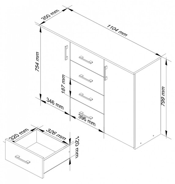 Ak furniture Komoda Torvi K 110,4 cm bílá lesklá