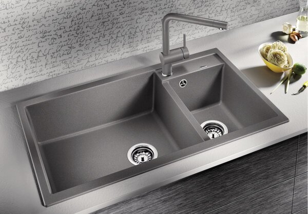 Blanco Metra 9, silgranitový dřez 860x500x190 mm, 2-komorový, šedá vulkán, BLA-527304