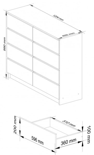 Ak furniture Komoda Kuba 120 cm 8 šuplíků bílá