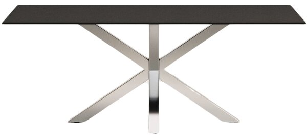 Matně černý skleněný jídelní stůl Kave Home Argo 200 x 100 cm s nerezovou podnoží