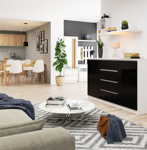 Ak furniture Komoda Tove K 160,4 cm bílá/černá lesklá