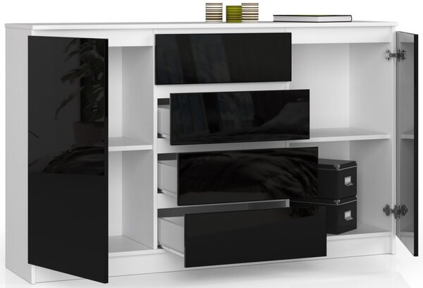Ak furniture Komoda Tove K 160,4 cm bílá/černá lesklá