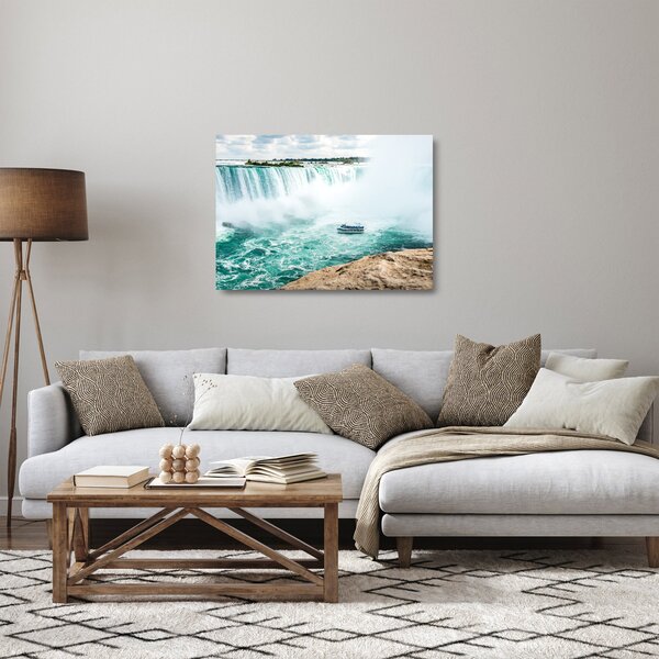 Skleněný obraz vodopádů s lodí (70x50 cm)