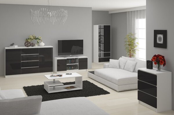 Ak furniture Komoda Rollo Z 140 cm grafit lesk/bílá