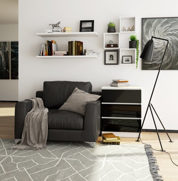 Ak furniture Komoda Kuba 60 cm - 3 šuplíky bílá/černá