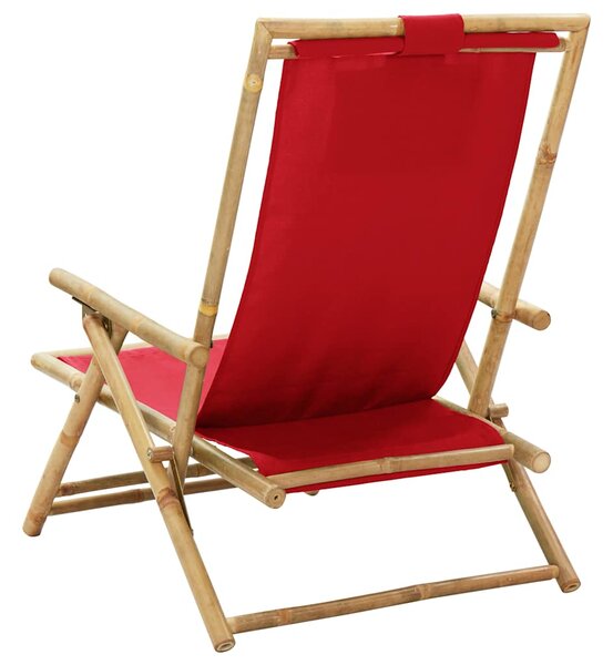 Skládací polohovací křeslo, červené, bambusové a látkové 313026