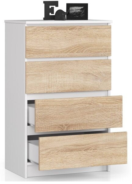 Ak furniture Komoda Kuba 60 cm - 4 šuplíky bílá/sonoma
