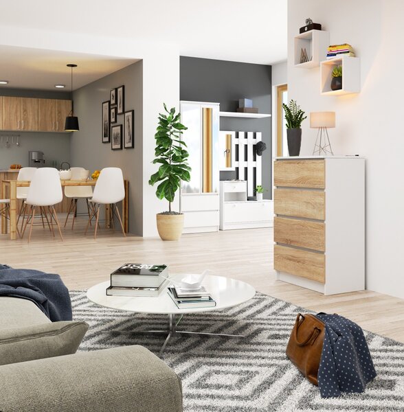 Ak furniture Komoda Kuba 60 cm - 4 šuplíky bílá/sonoma