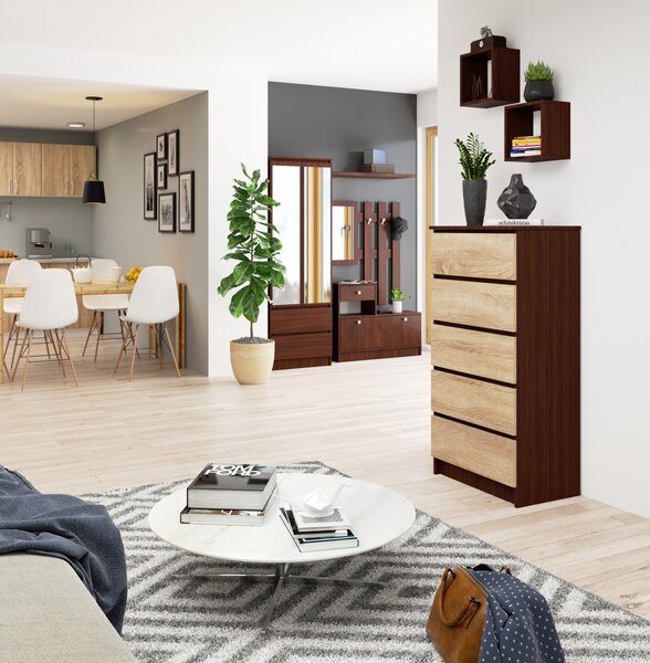Ak furniture Komoda Kuba 60 cm - 5 šuplíků wenge/sonoma