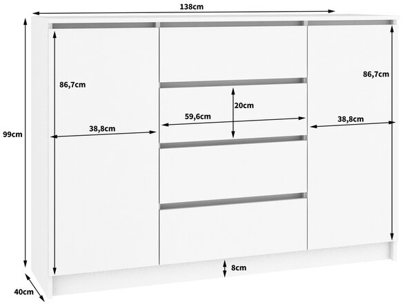 Ak furniture Komoda Kryštof 140 cm 2 skříňky a 4 šuplíky dub sonoma/wenge