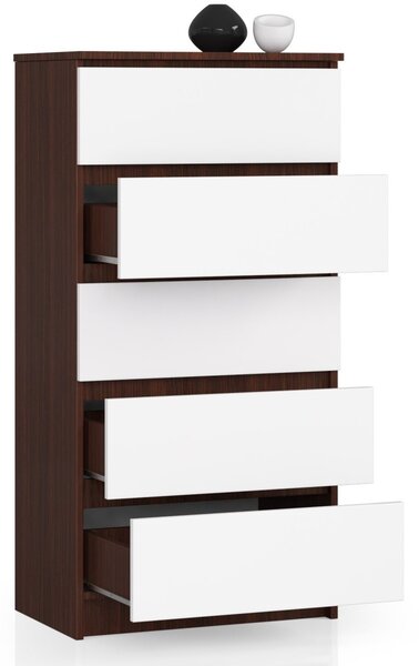 Ak furniture Komoda Kuba 60 cm - 5 šuplíků wenge/bílá