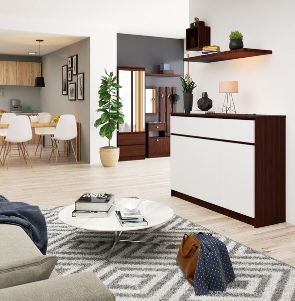 Ak furniture Komoda Karolína 140 cm 3 skříňky a 3 šuplíky wenge/bílá