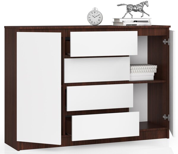 Ak furniture Komoda Kryštof 140 cm 2 skříňky a 4 šuplíky wenge/bílá