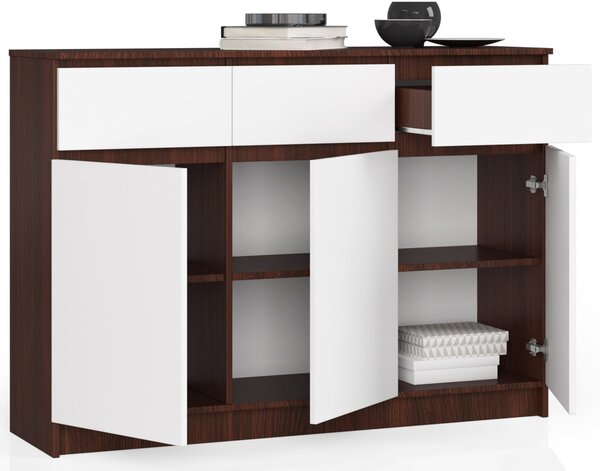 Ak furniture Komoda Karolína 140 cm 3 skříňky a 3 šuplíky wenge/bílá