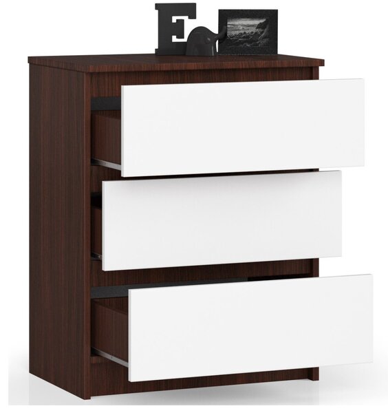 Ak furniture Komoda Kuba 60 cm - 3 šuplíky wenge/bílá