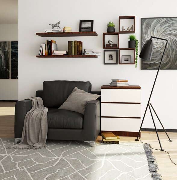 Ak furniture Komoda Kuba 60 cm - 3 šuplíky wenge/bílá