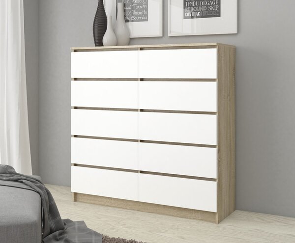 Ak furniture Komoda Kuba 140 cm 10 šuplíků dub sonoma/bílá