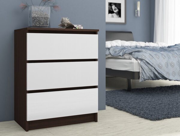 Ak furniture Komoda Kuba 60 cm - 3 šuplíky wenge/bílá