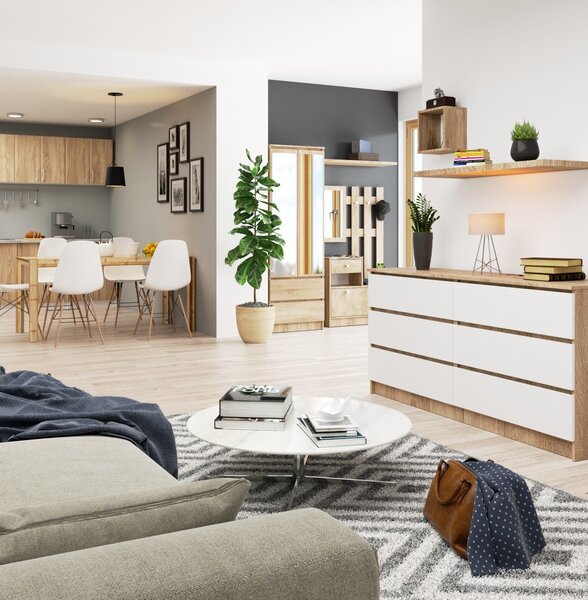 Ak furniture Komoda Rollo V 160 cm dub sonoma/bílá