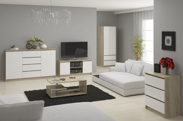 Ak furniture Komoda Kuba 60 cm - 3 šuplíky dub sonoma/bílá