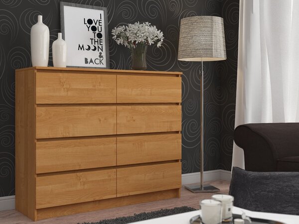 Ak furniture Komoda Kuba 120 cm 8 šuplíků olše