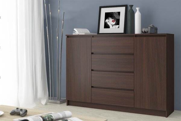 Ak furniture Komoda Kryštof 140 cm 2 skříňky a 4 šuplíky wenge