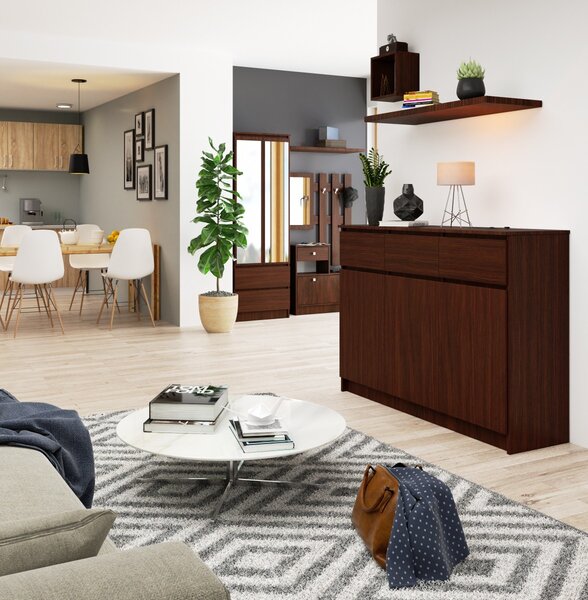 Ak furniture Komoda Karolína 140 cm 3 skříňky a 3 šuplíky wenge