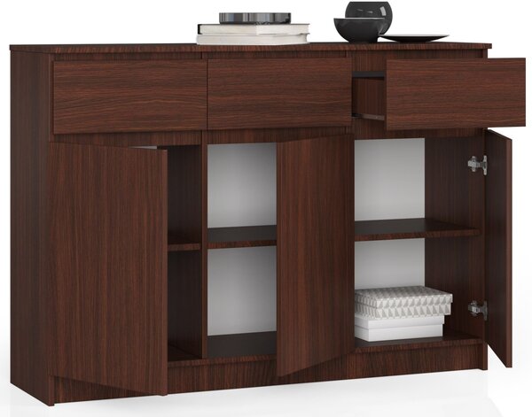 Ak furniture Komoda Karolína 140 cm 3 skříňky a 3 šuplíky wenge