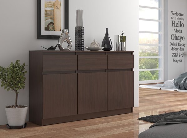 Ak furniture Komoda Karolína 140 cm 3 skříňky a 3 šuplíky wenge