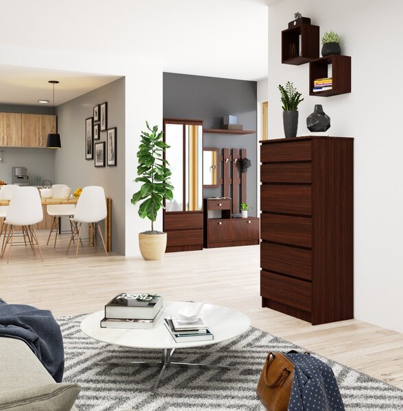 Ak furniture Komoda Kuba 60 cm - 6 šuplíků wenge