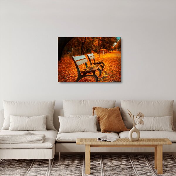 Skleněný obraz lavičky v podzimu (70x50 cm)