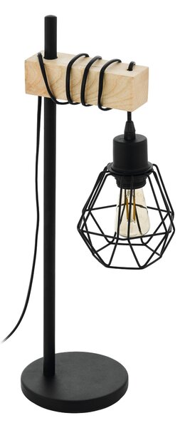Eglo 43136 TOWNSHEND 5 - Retro stolní lampička 1 x E27 + Dárek LED retro žárovka (Retro lampa s vypínačem na kabelu, dřevěný prvek)